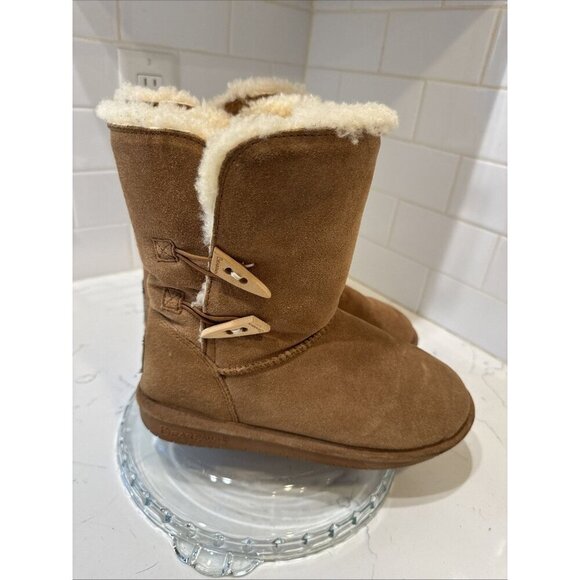 Bearpaw Abigail Womens Sz 8 Brown Suede Sheepskin Wool Lined Winter Calf Boots - Picture 6 of 10